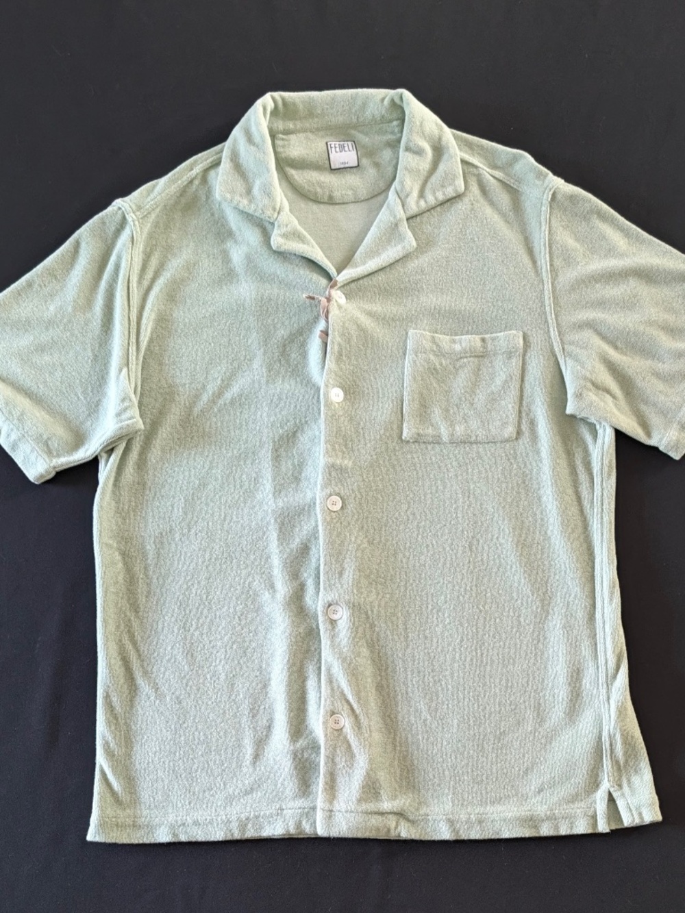 Fedeli Bowling Terry Cloth Camp Shirt L Pistachio Green French Terry NWT